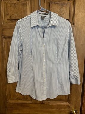 Eddie Bauer Blue and White Pinstripe Button-Up Shirt